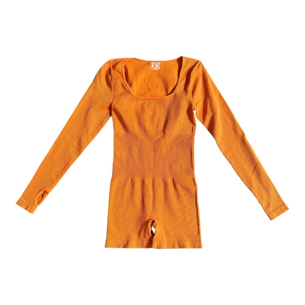 Ribbed Long-Sleeve Orange Jumpsuit Romper